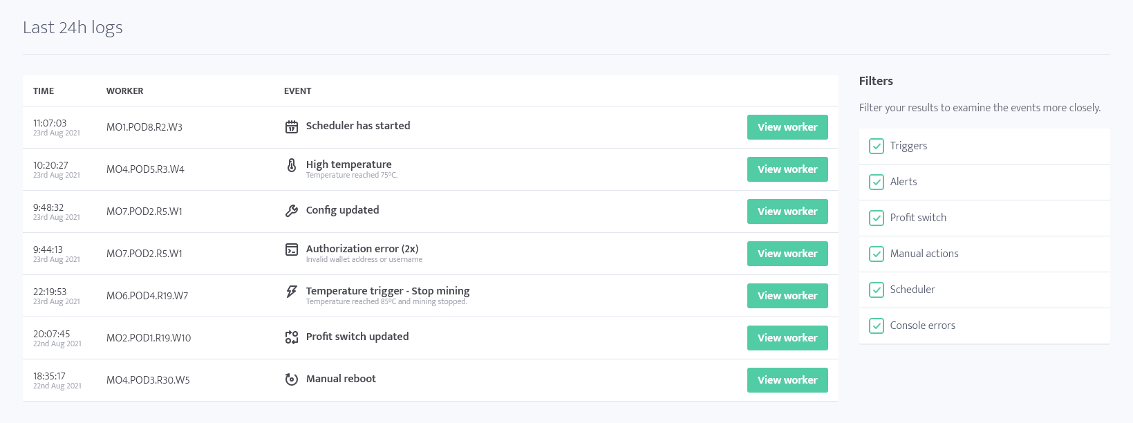 minerstat - 24h logs