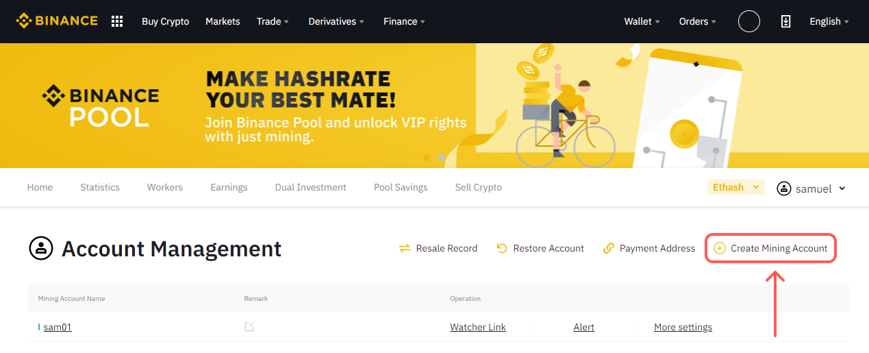 binance mining pool setup