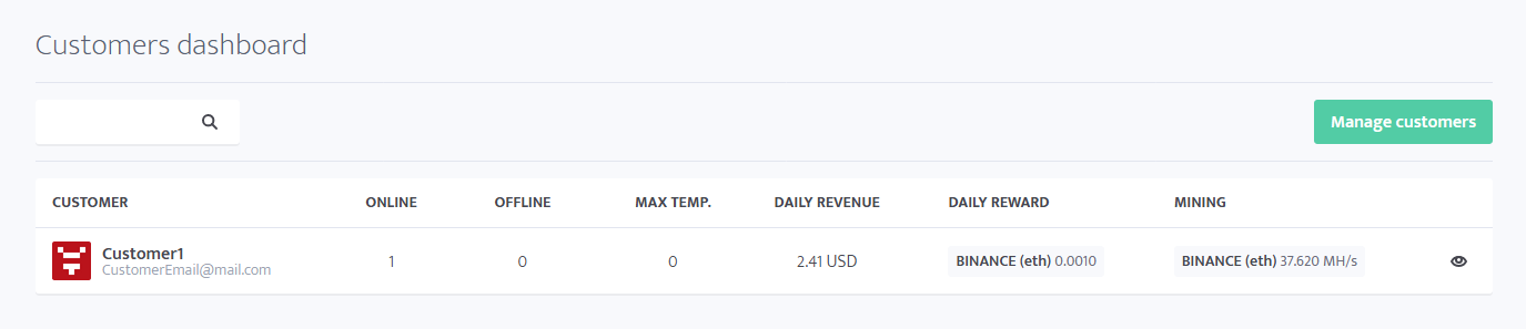 minerstat - Customers dashboard