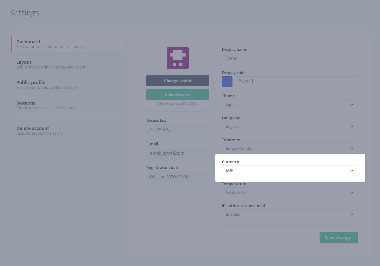 minerstat - Electricity costs - Settings - Currency