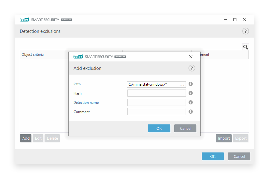 minerstat - Eset - Add Exclusions