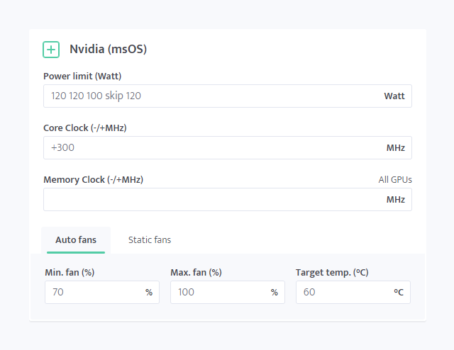 Overclocking settings