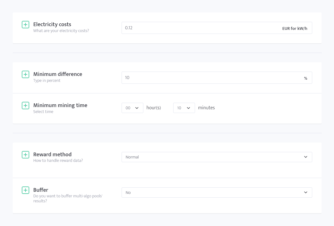 minerstat - PPS profit switching - Settings