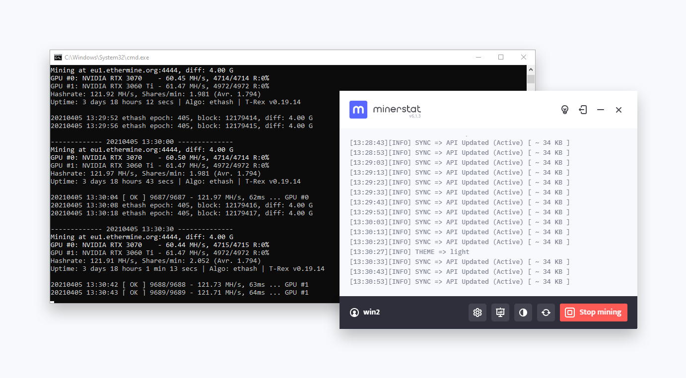 minerstat Windows application running