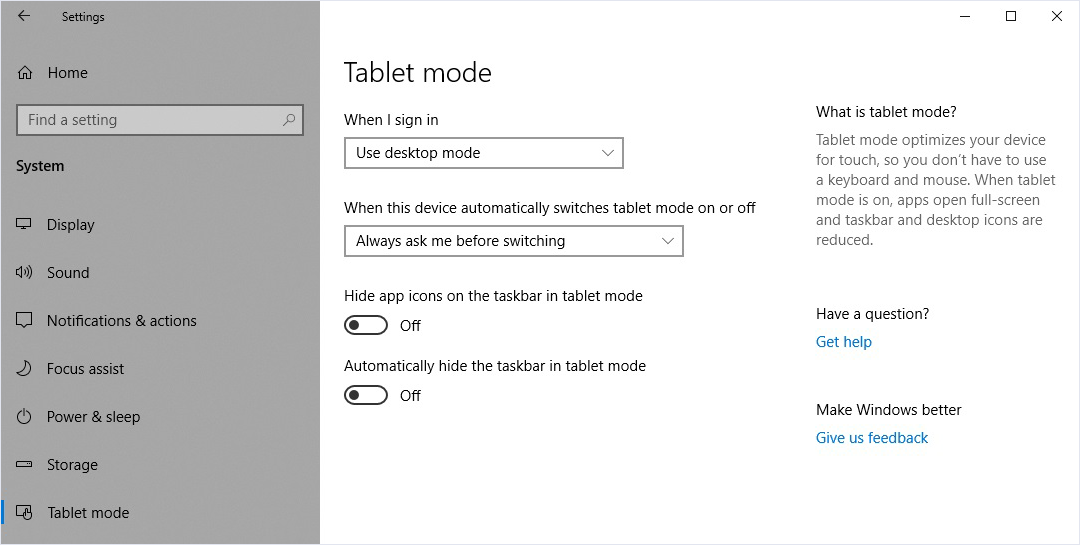 Windows Tablet Mode